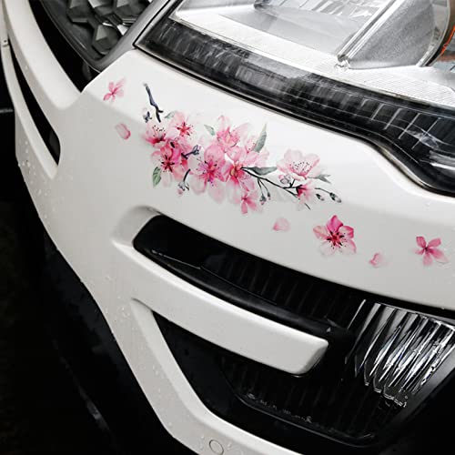 Image of Cherry Blossom Vinyl Car Sticker, Scratch Cover Pink Flower Bumper Decal for Automotive, Motocycle, Home Decor