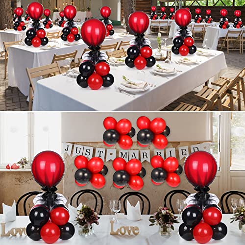 Image of BBTO 8 Set Black and Red Table Centerpieces Balloons Stand Kit, Latex Balloons and Table Stand Holder with Base Tulle for Wedding Birthday Grad Prom Centerpieces Party Back to School Baby Shower