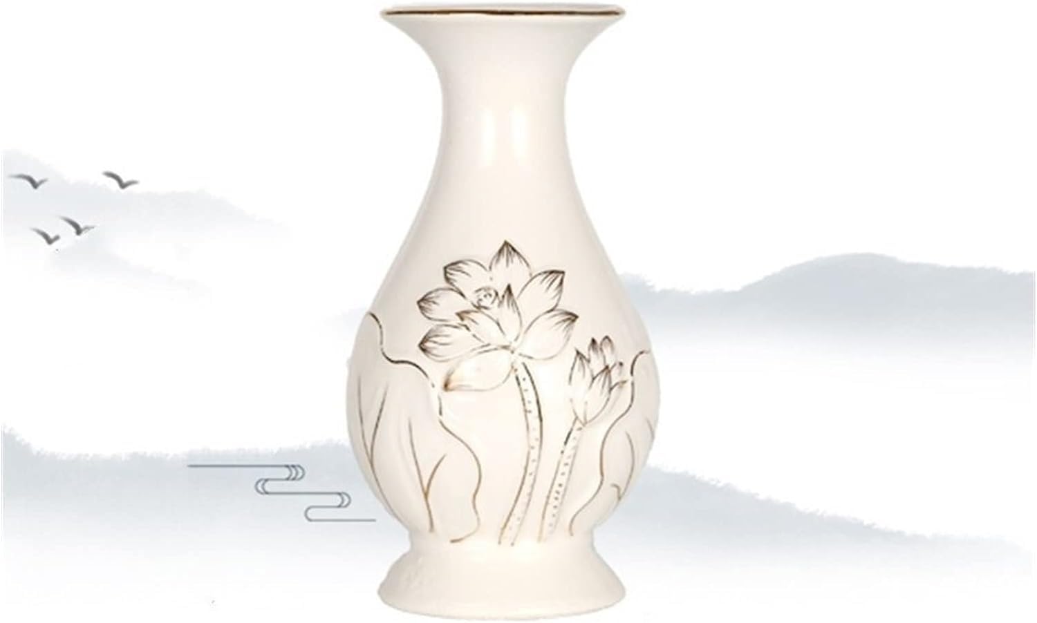Vase Desktop Chinese Ceramics Guanyin Holy Water Bottle Home Desktop Flower Arrangement Buddha Hall Worship Vases Decoration Crafts(Grey Wolf)