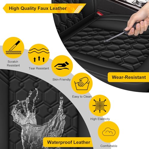 Image of Car Seat Covers for Mazda CX-90 2024-2026 2027 Full Set Faux Leather | Waterproof Breathable Scratch Resistant 360 Wrap Airbag Compatible Easy Clean (5 Seats,Black)