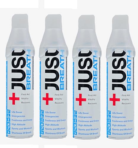 Image of Just Breath Liquid Oxygen Drops /Portable Oxygen Can /Respiratory Support for Health, Recovery, Sports, Outdoor Performance & Altitude /Fresh Pure Natural Canned Oxygen (Pack Of 4)