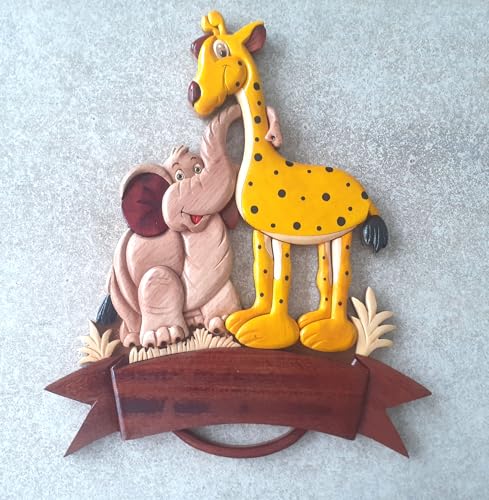 Plaque de porte personnalisable éléphant girafe prénom enfant