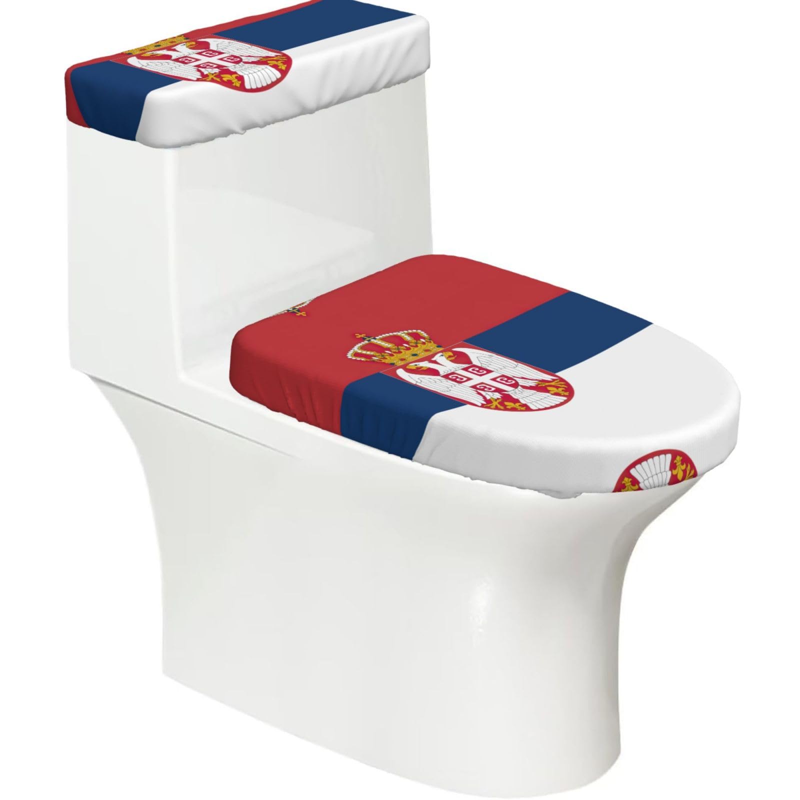 Flag of Serbia Printed Toilet Tank and Lid Cover Set of 2 for Most Bathrooms, Fits Elongated Round Toilets