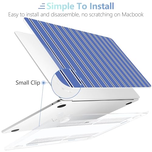 Image of MEEgoodo Case for M5 /M4 /M3 /M2 MacBook Air 13 inch 2026 2025 2024 2022, Fit Model A3449 /A3240 /A3113 /A2681, Case Compatible with MacBook Air 13.6-inch, Blue and White Stripes