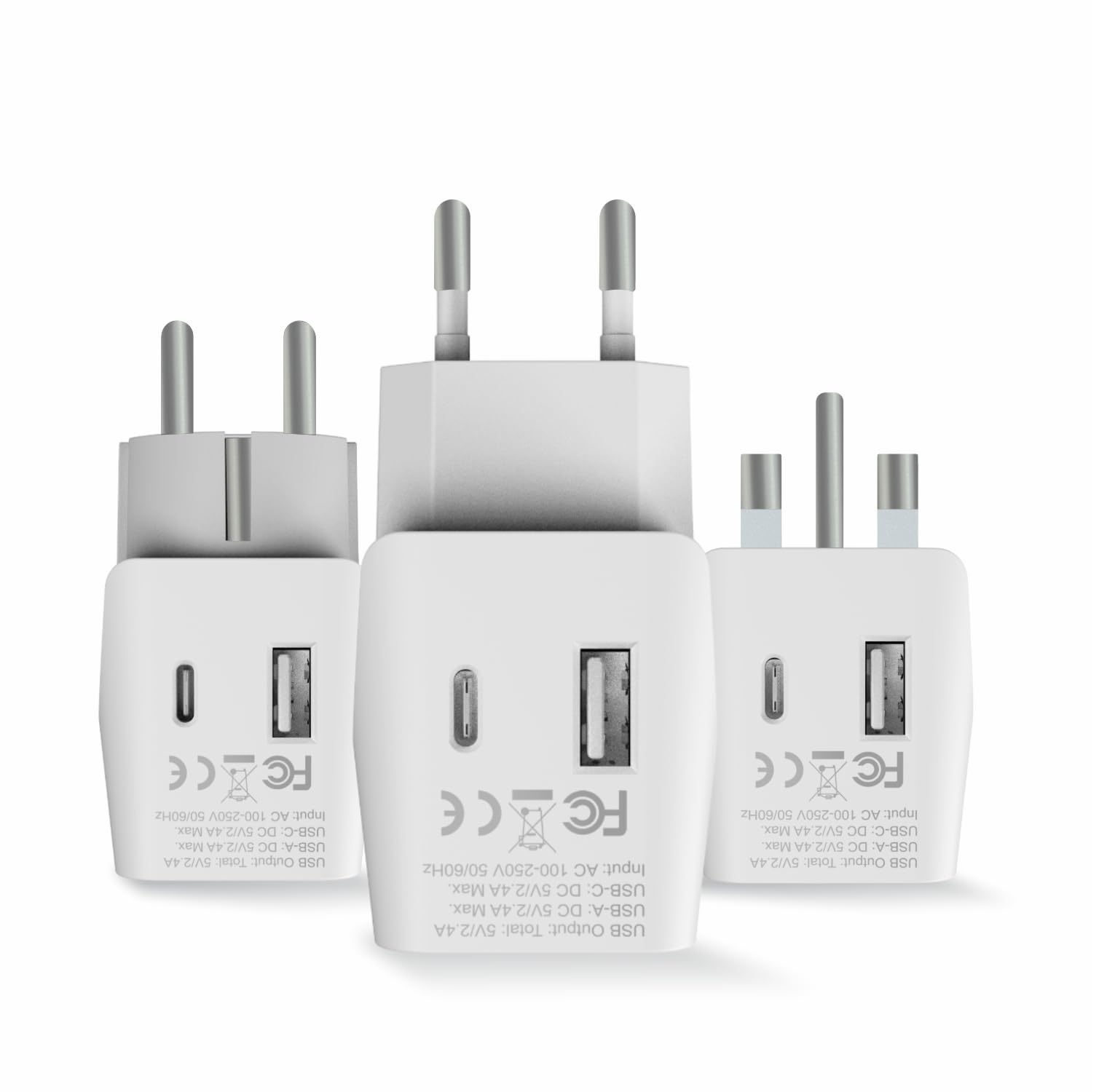 Ceptics Complete European Set Travel Adapter Plug by Ceptics With Dual USB - Type G, E/F, C - London - USA Input - Light Weight - Perfect for Cell Phones, Chargers, Cameras and More - 3 Pack