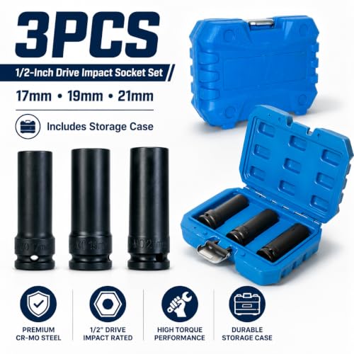 Image of 1 /2 inch Drive Impact Socket Set, 3-Piece Metric Deep Sockets