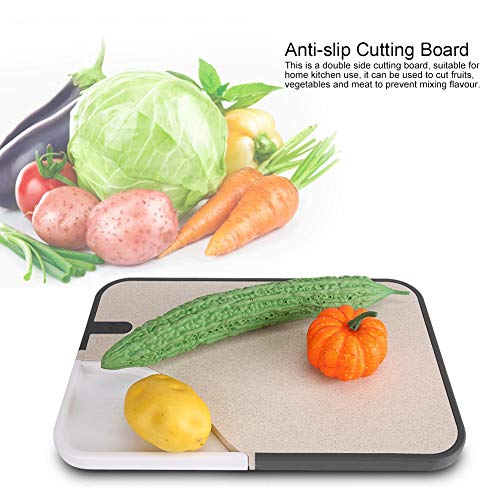 Multifunctionele dubbelzijdige snijplank snijplank tarwestro + siliconen voor thuiskeuken(Beige) - Image 5