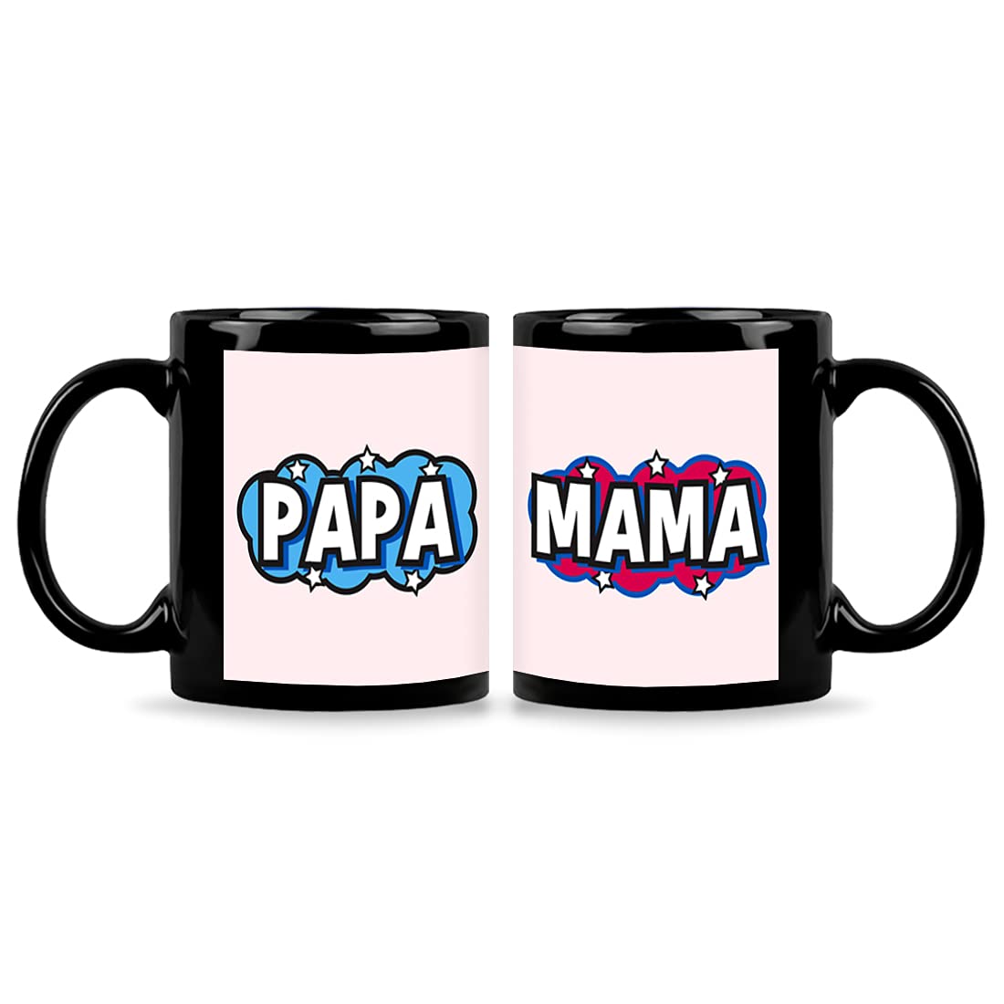 K1Portal Papa Mama Pink Theme Design Quote Printed Black Mug 325 ml,Set of 2 (Combo = 2 Mug)