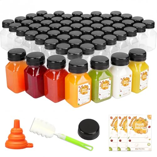 TOMNK 100pcs 4oz Juice Bottles, Reusable Small Shot Bottles with Lids, Labels, Funnel and Brush Beverage Containers for Juicing, Ginger Shots, Milk and Beverages