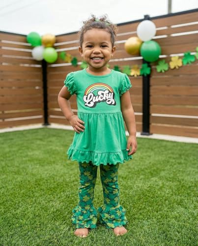 Image of Unique Baby 2 Piece Girls Double Ruffle Leggings and Short Sleeve Shirt Clothes Set Kid and Toddler Girl Outfit
