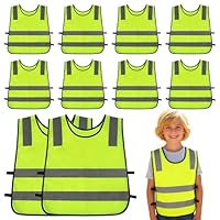 Vegena Hi Vis Vests for Kids, 10 Pieces High Vis Vests, Kids Hi Vis Vests, High Visibility Reflective Vest for Kids Girls Boys Outdoor