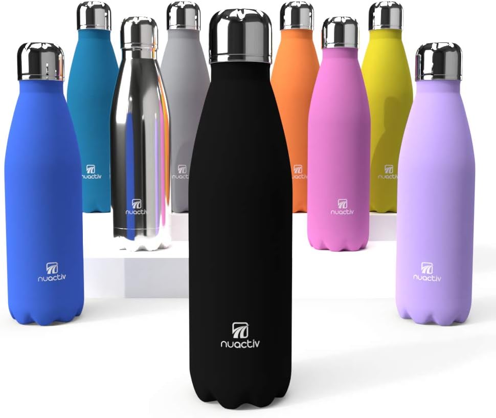 Nuactiv Metal Water Bottle - Insulated Stainless Steel 500ml โ 24hrs Cold 12hrs Hot โ BPA Free Travel Mug - Double Walled Vacuum Bottles โ Reusable Drinks Flask โ Ideal for Kids, Camping, Sports, Gym