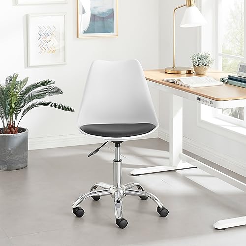 Image of Amazon Brand - Umi Height-Adjustable Modern Revolving Rotary Arm Office Study Desk Chair - Ideal for Spa, Bar, Home - White & Black Color
