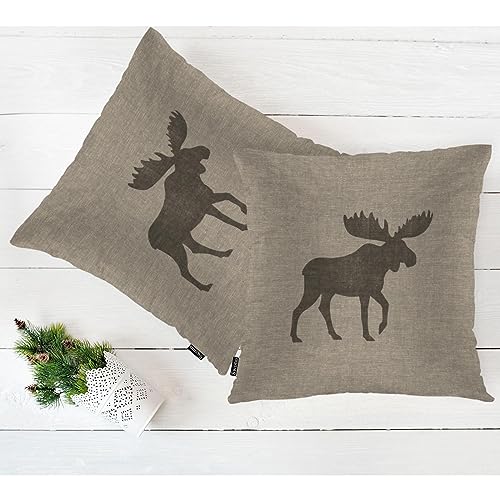Swono PILL-SET2-KY127 Moose Decorative Throw Pillows Covers, Wild Animal Moose Elk Burlap Cabin Square Pillow Cushion Covers For Man Woman, Pillowcases Decor For Home Sofa Bed Garden thumb #4