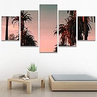 SIGNWIN 5 Panel Canvas Wall Art Multicolor Nature Neon Photography Trees Tropical for Home Decorations Ready to Hang - 60