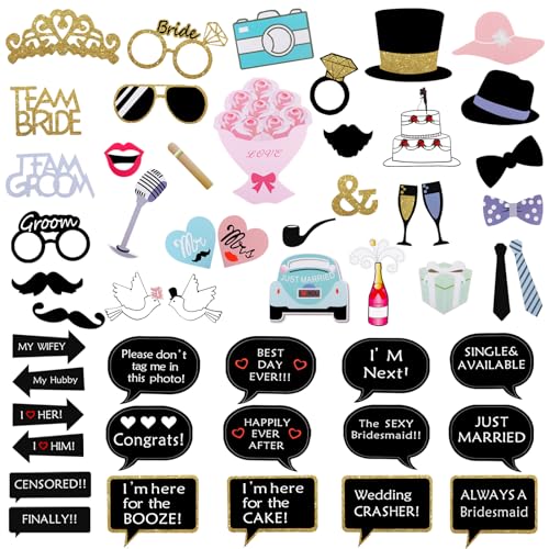52 Piezas de Accesorios para fotomatón de Boda, Accesorios para Fotos, Sombrero, Corbata, Gafas, Accesorios para Fotos de Boda, decoración para Bodas, Accesorios de Fiesta