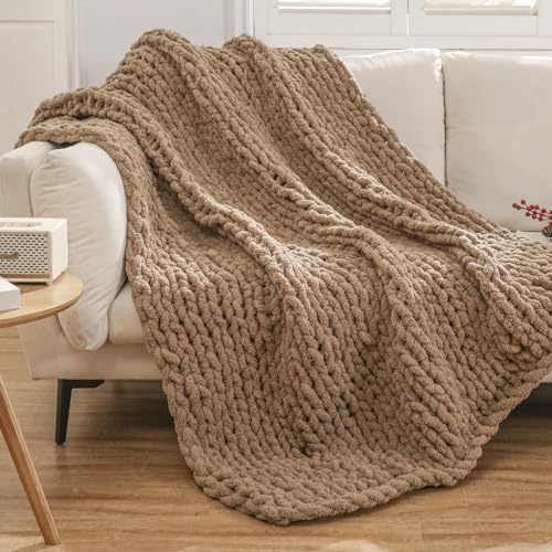 WESHIONGOO Chunky Knit Blanket Throw 51'&times;63' Knitted Throw Blankets for Couch Bed Fluffy Soft...