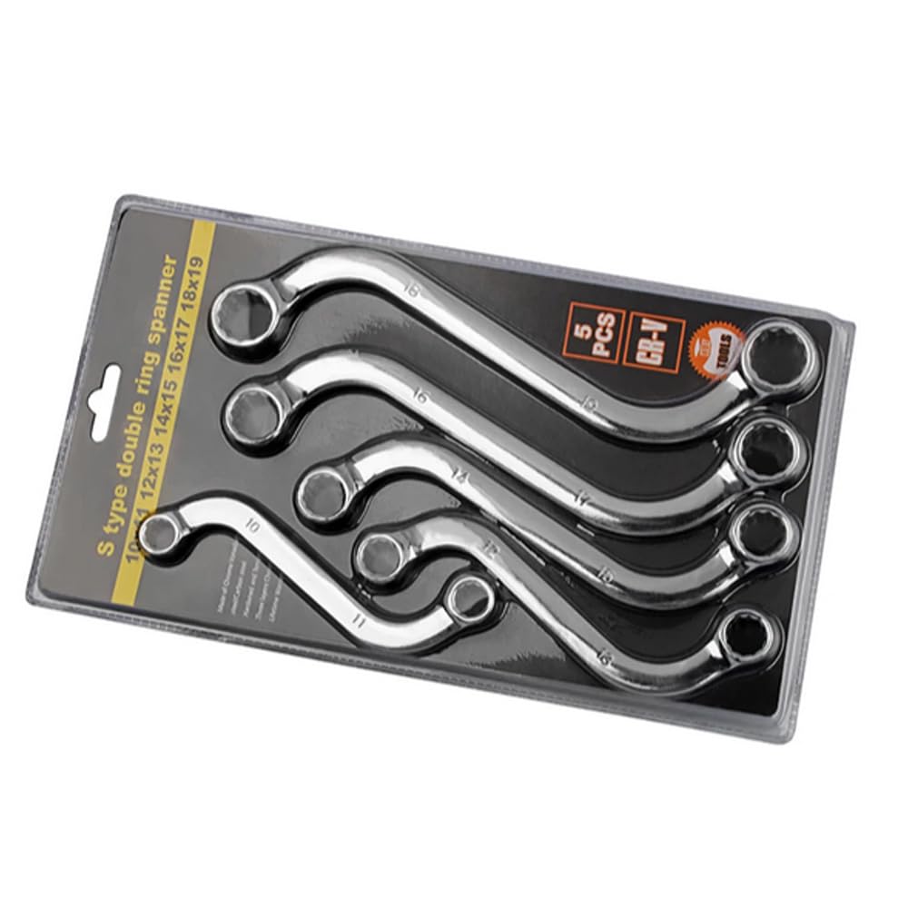 Jieotwice 5PCS Practical S-Style Wrench Set Double-Headed 12-Point Box Ends S-Shaped Wrench 10-19MM 45# Steel S-Shaped Spanner