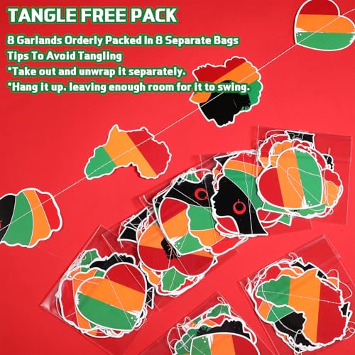 Image of Spakon 8 Pcs Juneteenth Garlands Decoration Juneteenth Day Hanging Banner African American Red Yellow Black and Green Paper Cutouts for 1865 Freedom Day June 19th Holiday Party Supplies