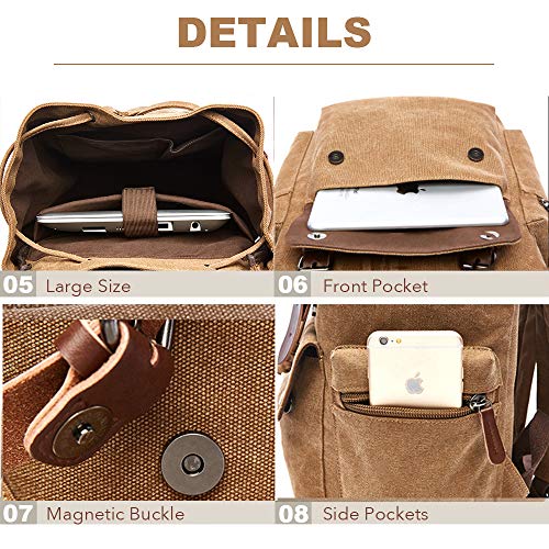 Rufun Leinwand Rucksack Jahrgang für Laptop Tagesrucksack Wandern Reisen Große Kapazität Tasche Unisex (Grün)