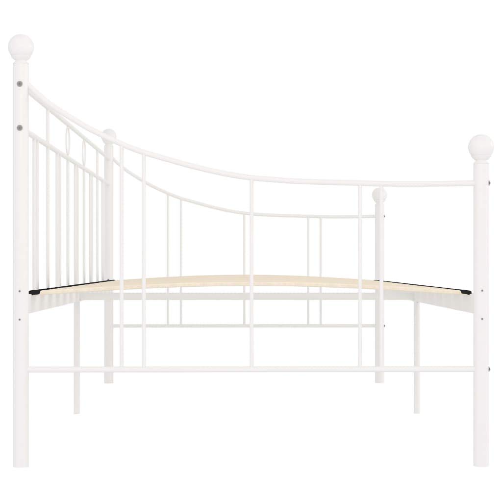 Tagesbett-Rahmen 90x200 cm Weiß, Metall-Sofabett mit Sperrholz-Lattenrost, Multifunktionales Metallbett für Schlafzimmer und Gästezimmer