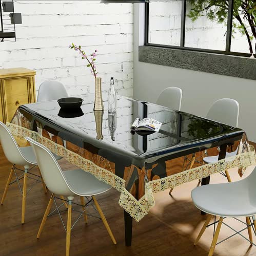 Image of Table Cloth, Center Table Cover, PVC Rectangular Table Cover, 15 mm Thick, Dining Table Cover 6 Seater for Home, Hotel, Office & Restaurant, Gold Lace (60x90 Inch)