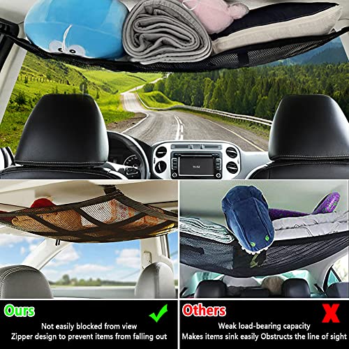 31X21 Double Layer Car Ceiling Cargo Net With Zip Seals,Adjustable+Large Capacity Car Organizers And Storage Won't Sagging Car Ceiling Cargo Netting For Long Road Trip Travel Camping #TOP3