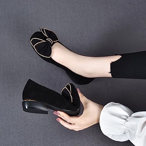 Women's Suede Bowknot Low Heeled Pumps Shoes,Fashion Pointed Toe Block Heeled Slip On Comfort Dressy Loafer Shoes3