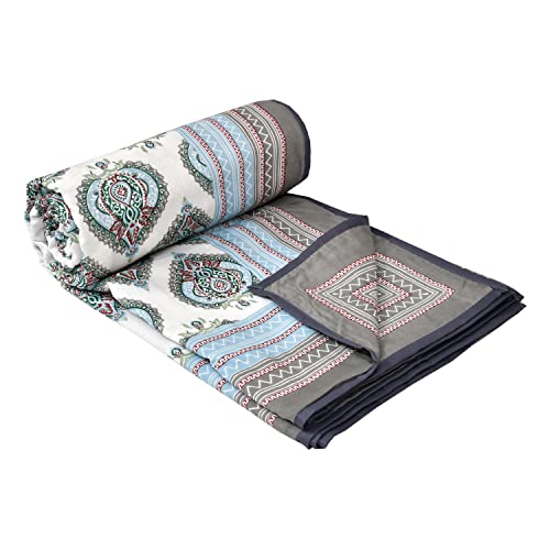 Image of BLOCKS OF INDIA 100% Cotton Dohar King Size Reversible Hand Block Printed Malmal Summer Dohar /Blanket (Black & Grey)