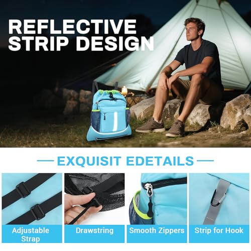 Drawstring Backpack, Waterproof Sandproof Beach Backpack for Sport Gear Small Gym Bag with Hidden Ball Net Pocket and Seperated Wet Pocket Draw String Back Bag for Women Men, Blue3