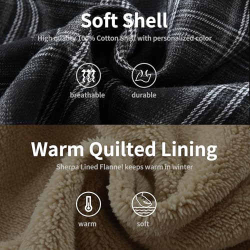 Image of Men's Cotton Plaid Shirt Jacket Fleece Flannel Sherpa Button Down