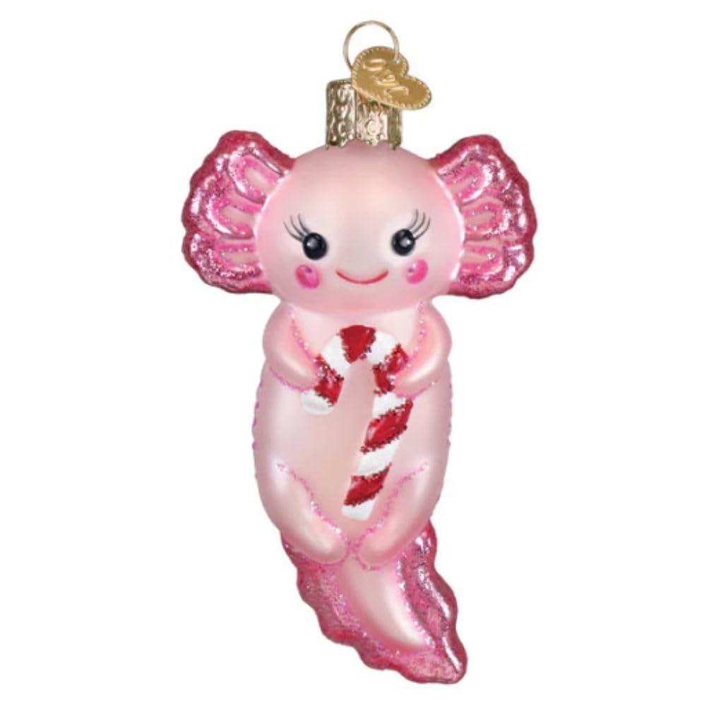 Old World Christmas Axolotl with Candy Cane Glass Ornament for Holiday Tree