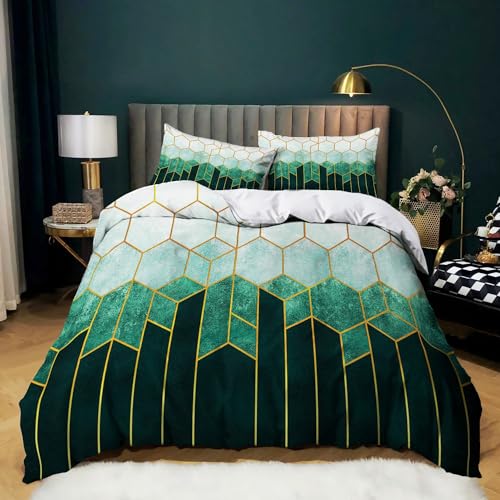Bettwäsche 180x200 cm Geometrisch Linien Muster 3 teilig Dunkelgrün...