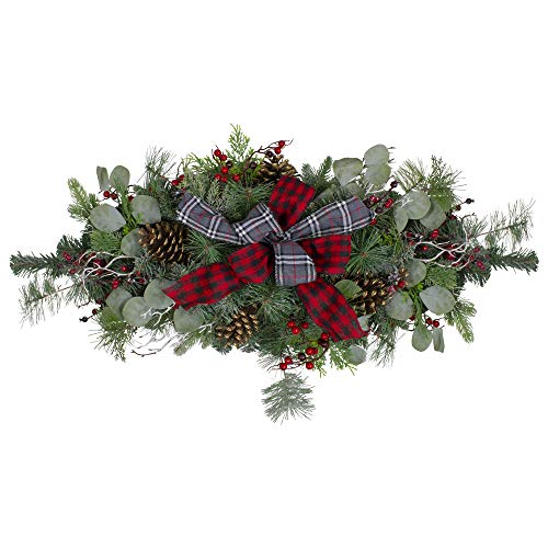 Northlight Dual Plaid Bows and Red Berries Artificial Christmas Swag-Unlit, 36