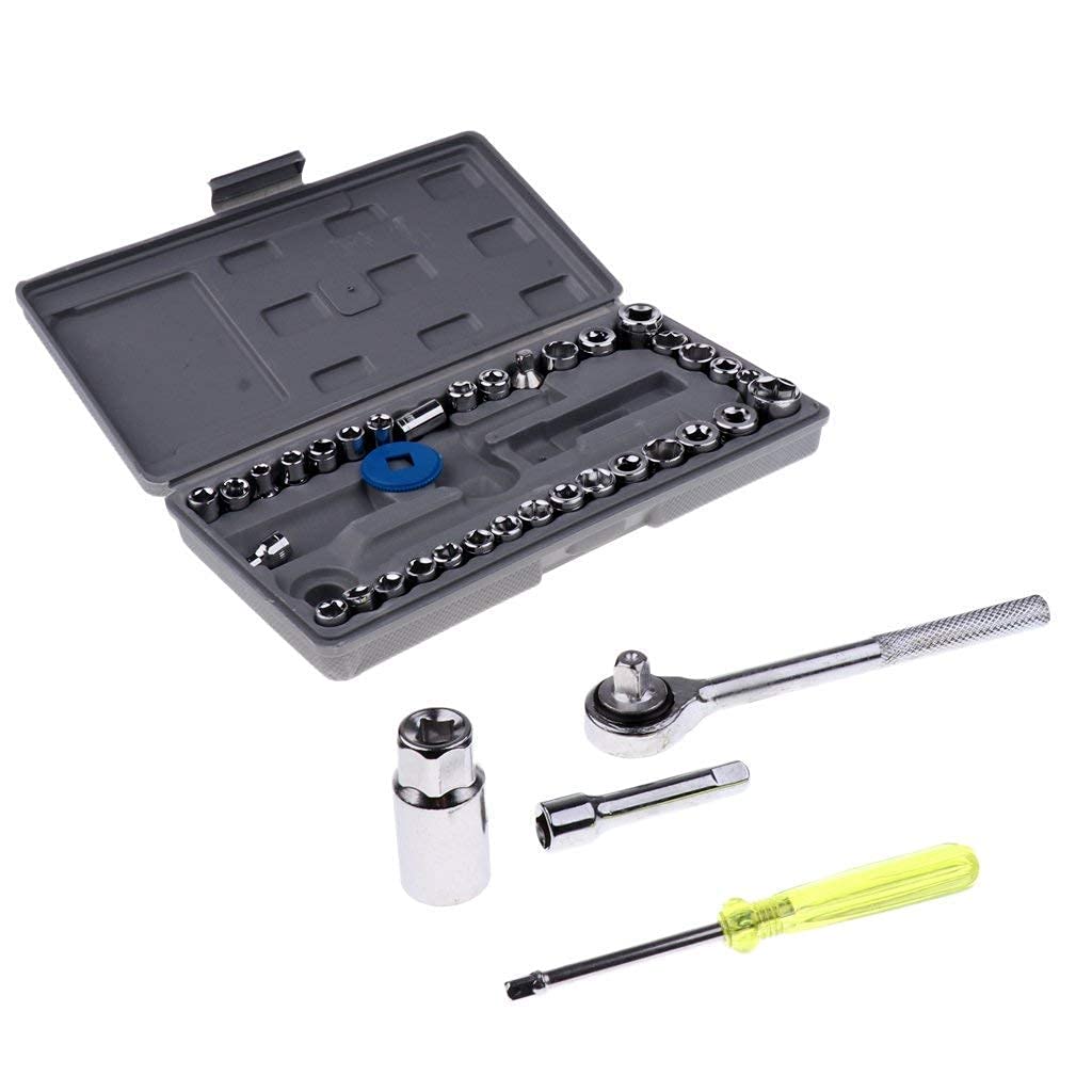 UK Enterprise 40 in 1 Pcs Tool Kit and Screwdriver and Socket Set Automobile Tool Box Set Socket Wrench Sleeve Suit Hardware Auto Car Repair Tools Socket WrenchesMulti