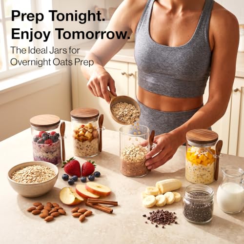 Image of EDELHAUS Overnight Oats Containers with Lids - Glass Mason Jars, Meal Prep