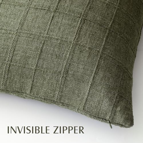 Image of Foindtower Set of 1 Decorative Linen Check Throw Pillow Cover Neutral Farmhouse Vintage Cushion Cover Modern Boho Home Decor for Sofa Chair Couch Bedroom Living Room,26x26 Inch,Olive Green