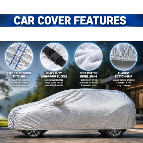 Image of Premium Waterproof Car Cover for Xcent | Soft Cotton Lining Heavy Duty Triple Stitched Heat Resistant Outdoor Cover Comes with Mirror and Antenna Pocket Full Bottom Elastic (Zig Zag Silver)