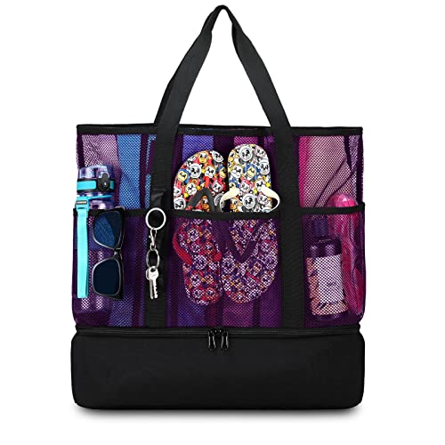 UYLIA Beach Bag with Cooler Mesh Beach Bags for Women Sandproof for Pool and Swimming Travel Daily with Durable 8 Pocket