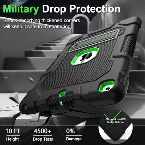 Image of TIMISM Case for iPad 9th /8th /7th Gen (2021 /2020 /2019), Black+Green | Built-in Stand, Heavy Duty Shockproof Rugged Protective iPad 10.2 inch Cover