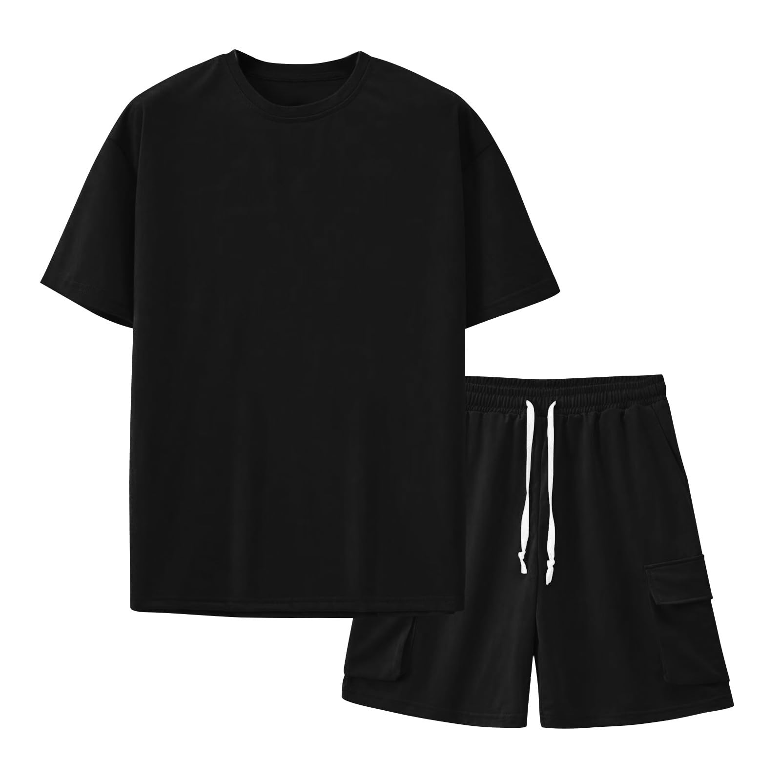 Completo Estivo Uomo Sportivo 2 Pezzi, Tuta Largo Casual Leggero, Maglietta Manica Corta + Pantaloncini Bermuda con Coulisse, Completi Regular Fit Palestra, Completino Ciclismo Per Spiaggia