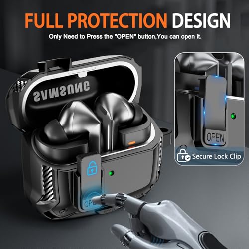 Image of Safety Lock Case for Samsung Galaxy Buds3 FE /Pro /3 (Black) | Compatible with MagSafe, with Phone Stand& Cleaning kit,Keychain,