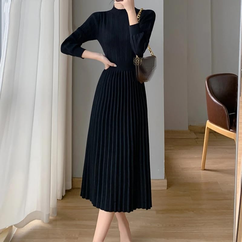 Vestido de punto para mujer, cuello alto, cintura y parte inferior de cintura