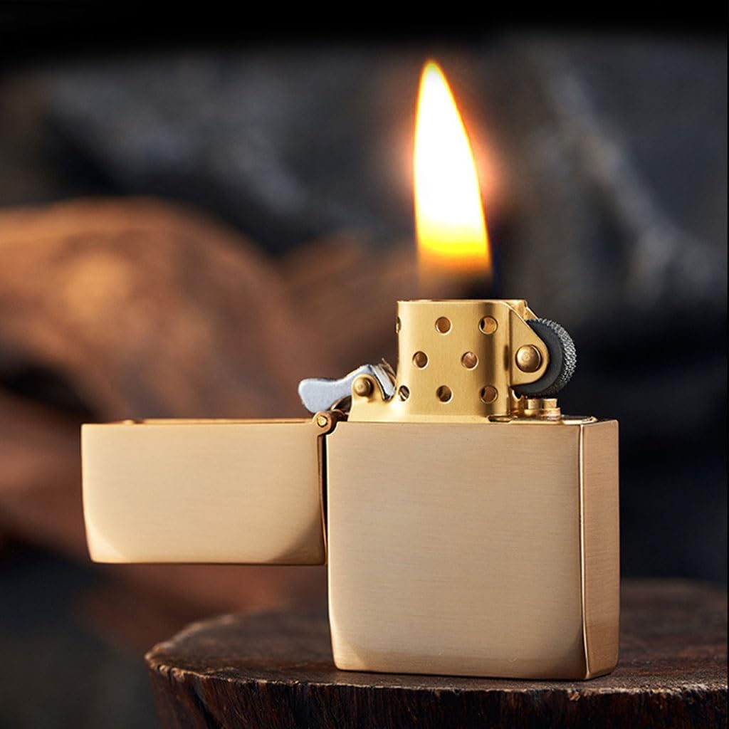 Octagonal Arc Design Armor Retro Windproof Kerosene Copper Lighter, Portable, Classic Flip-Top Grinding Wheel Ignition, High-End Men's Business Gift(B)