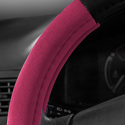 Image of FH Group Universal Fit Modernistic and Seat Belt Pads Combo Set Steering Wheel Cover Fits Most Cars, SUVs Pink