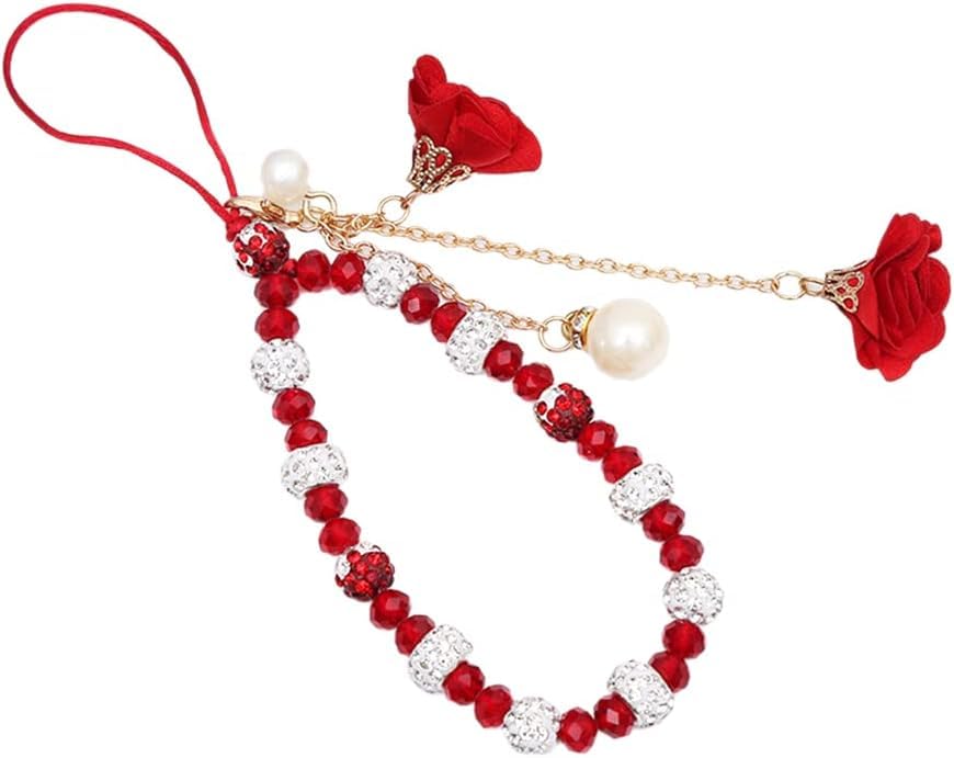 Phone Charm, Red Crystal Flower Pendant Phone Wrist Strap, Cute Cell Phone Charms for Phone Case, Decorative Anti-Lost Strap for Devices, Fashion Accessory Gift (10 cm)-image-17