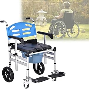 Folding Bedside Commode with Removable Bucket and Anti Slip Feet Aid, Over Toilet Chair with Padded Seat and Back – Height Adjustable, Mobility & Daily Living Aids for Elderly