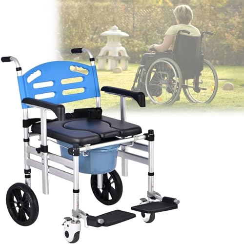 Folding Bedside Commode with Removable Bucket and Anti Slip Feet Aid, Over Toilet Chair with Padded Seat and Back – Height Adjustable, Mobility & Daily Living Aids for Elderly
