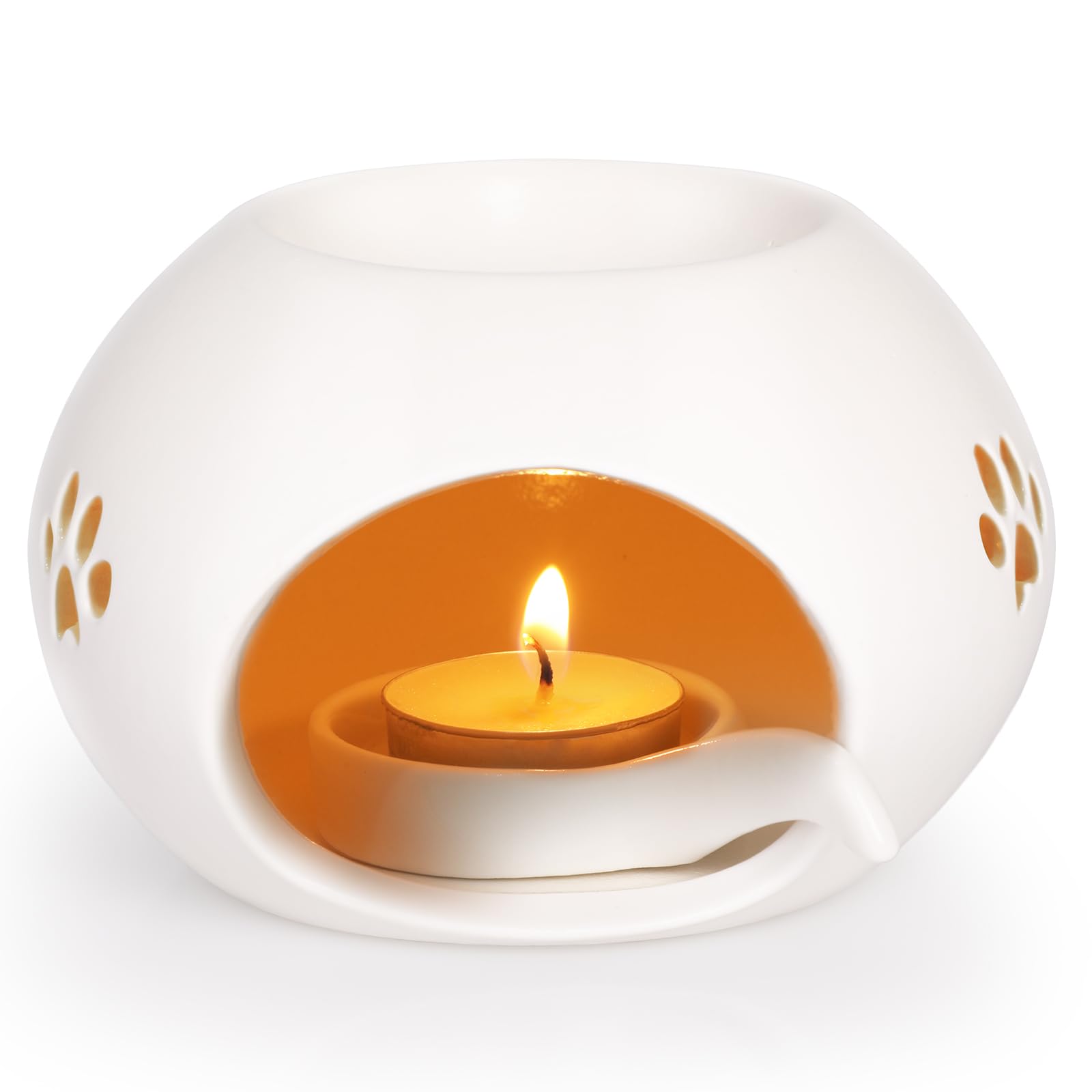 GeeRic Quemador de Vela de cerámica, quemadores de Aceite Esencial,Dispersión de Aroma para Dormitorios y Cuartos de Baño, Lámparas Aromáticas Estilo Pata de Gato con Cuchara