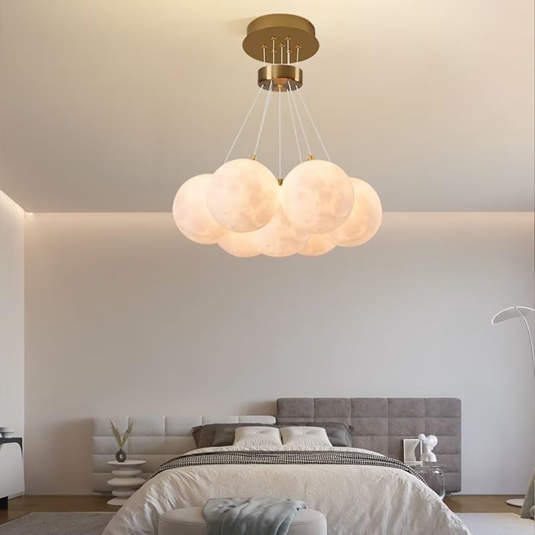 Creativo Combinato LED Combinato 3D Luna Lampada da Soffitto a Sospensione Lampadario Luna Camera dei Bambini Plafoniera per Camera da Letto, Soggiorno, 42W, 3 Illuminazione